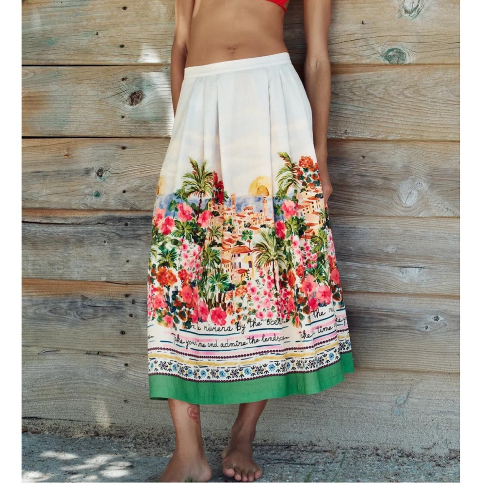 ZARA Floral Printed Layered Midi Skirt